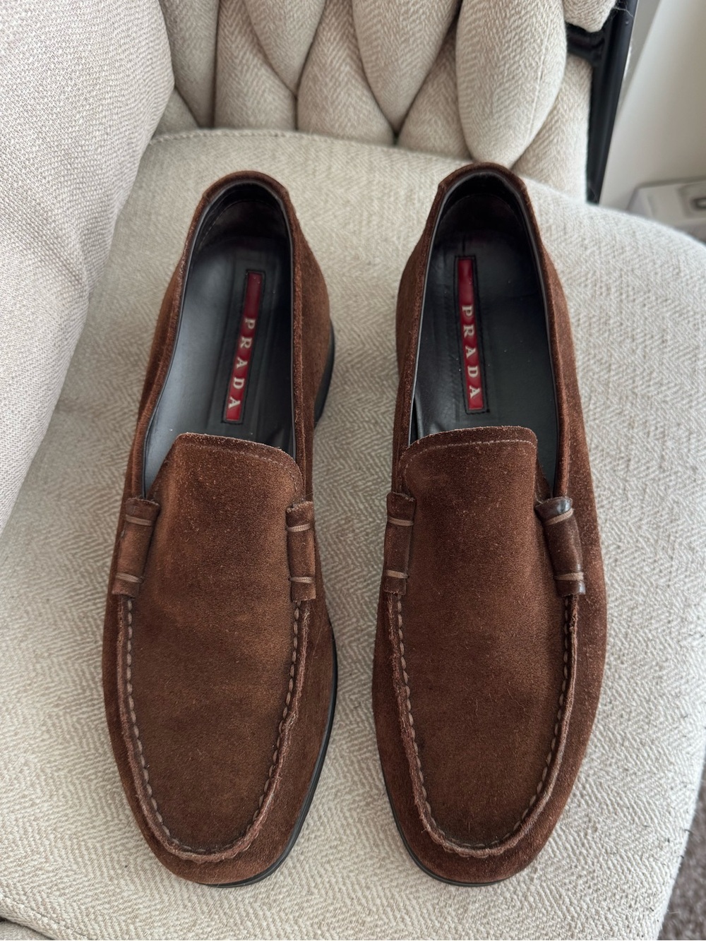 Prada Brown Suede Penny Loafers - Men's Slip-On